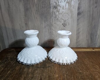 Vintage Fenton Silver Crest Spanish Lace Candlestick Holders