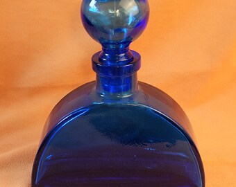 Unique, Vintage Large Cobalt Blue Glass Perfume Bottle Decanter / Carafe
