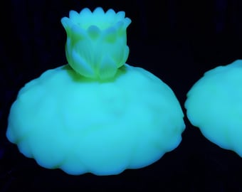 Pair of Fenton "Water Lily" pattern candlestick holders