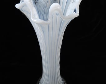 Fenton Diamond Point Columns White Opalescent Swung Vase