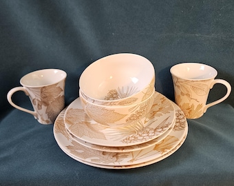TWO(2) 222 Fifth "Golden Foliage" Place Settings China Festive Tableware