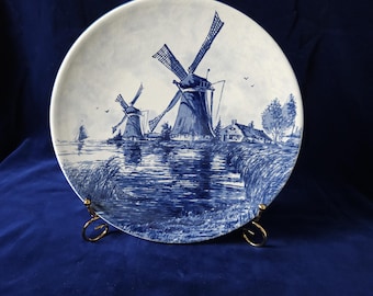 Vintage Delft Blue Hand-Painted Windmill Plate – Made in Holland