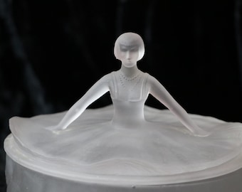 Vintage 1930s Art Deco Ballerina Frosted Glass Powder Jar by L.E. Smith