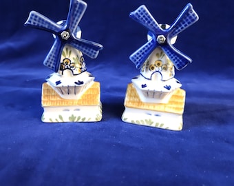 Delft ceramic windmill salt and pepper shakers