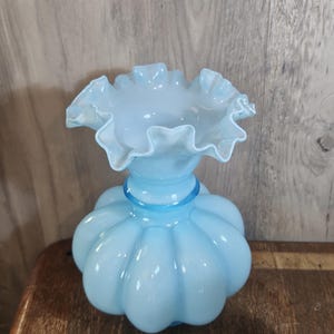 Fenton Blue Overlay Melon vase