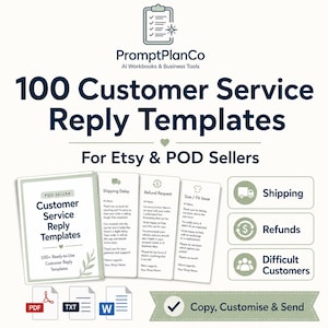 Customer Service Reply Templates for Etsy & POD Sellers, Customer Replies, POD Replies, Order Issue Messages, Digital Download