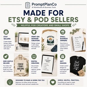 AI t-shirt prompts for Etsy sellers, print-on-demand creators, small business owners and side-hustle sellers who want clearer shirt design ideas.
