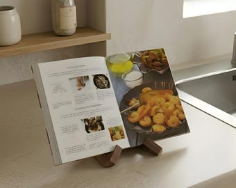 Supporto minimalista in legno per libri di cucina, porta ricette in stile giapponese, espositore impilabile per iPad, decorazione per il piano cucina e supporto in legno per dischi in vinile.