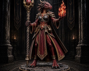Female Dragonborn Sorceress Miniature | Dragon Mage| Fantasy Spellcaster | D&D Character | Tabletop RPG Mini