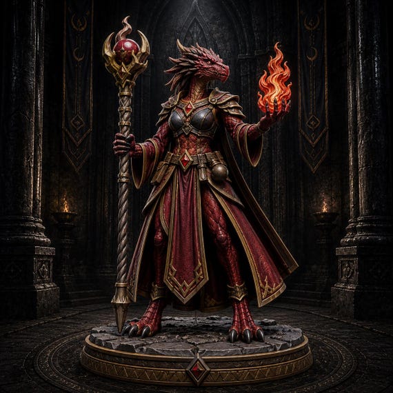 Female Dragonborn Sorceress Miniature | Dragon Mage| Fantasy Spellcaster | D&D Character | Tabletop RPG Mini