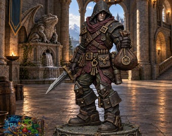 Dark Fantasy Thief Miniature – 36mm Human Rogue with Dagger and Loot Bag | Unpainted Resin DND Character | Tabletop RPG Mini
