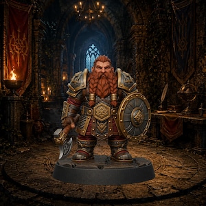 Miniatura krasnoludzkiego wojownika | Krasnoludzki wojownik | Tarczownik | Postać fantasy D&D | Miniatura do gry RPG