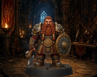 Male Dwarf Warrior Miniature | Shield Bearer, Axe Wielder | Fantasy RPG Character