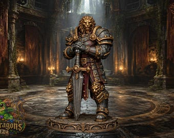 36mm Lion Knight Fighter Miniature – Dark Fantasy RPG Character (Unpainted Resin)