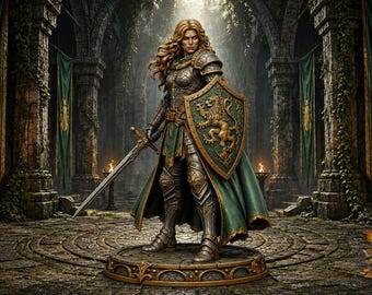 Female Fighter Miniature | 36mm Resin Warrior with Sword Shield (Tabletop RPG)