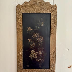 Antique Floral Still Life Oil Painting on Metal in Gilt Frame | 19th Century Wall Art with Ornate Detail