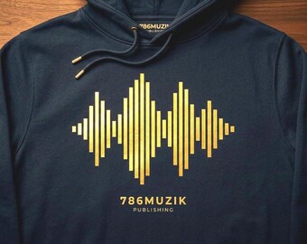 Techno House Music Hoodie, Soundwave Graphic Sweatshirt, EDM DJ Producer Gift, 786Muzik Audio Wave Design, Unisex Studio Pullover