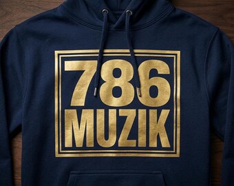 786 Muzik Hoodie | Gold Box Logo, Music Label Streetwear