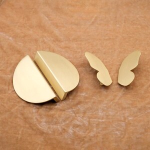Art Deco Brass Cabinet Pulls, Half Moon Drawer Handles, Butterfly Brass Hardware, Vintage Gold Kitchen Cabinet Pulls