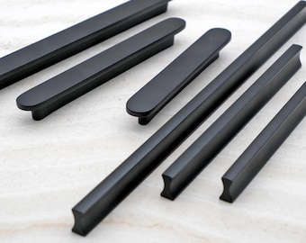 Matte Black Brass Finger Pulls for Cabinets | Modern Minimalist Cabinet & Wardrobe Pulls | Solid Brass Edge Pull Hardware