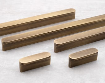 Solid Brass Cabinet Pulls Antique Brass Drawer Handles | Kitchen Cabinet Hardware | Brushed Brass Bar Pull | Dresser Handle | Multiple Sizes