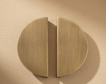 Semi Circle Brass Cabinet Pull, Modern Half Moon Drawer Handle, Gold Cabinet Hardware