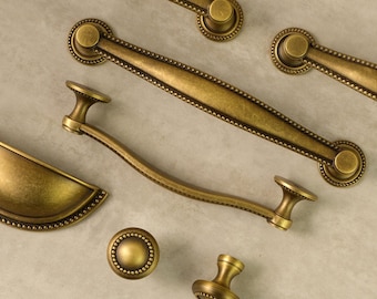 Curved Aged Brass Cabinet Pulls: Retro Kitchen Cabinet Hardware