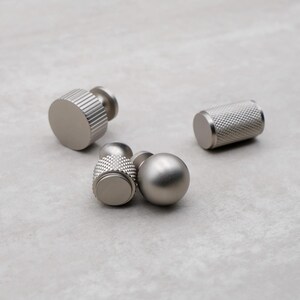 Brushed Nickel Cabinet Knobs, Solid Brass Knurled Drawer Knobs, Modern Silver Cabinet Hardware, Kitchen Dresser Pulls zdjęcie 5
