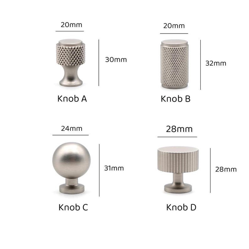 Brushed Nickel Cabinet Knobs, Solid Brass Knurled Drawer Knobs, Modern Silver Cabinet Hardware, Kitchen Dresser Pulls zdjęcie 7