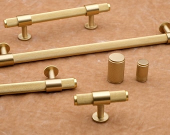 Knurled Brass Cabinet Pulls And Knobs | Gold Kitchen Hardware