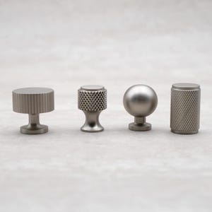 Brushed Nickel Cabinet Knobs, Solid Brass Knurled Drawer Knobs, Modern Silver Cabinet Hardware, Kitchen Dresser Pulls