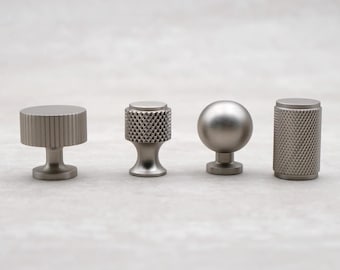 Brushed Nickel Cabinet Knobs, Solid Brass Knurled Drawer Knobs, Modern Silver Cabinet Hardware, Kitchen Dresser Pulls