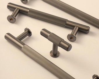 Gunmetal Gray Linear Pulls, Aged Antique Brass Handles, Kitchen Cabinet Hardware, Modern Drawer Handles