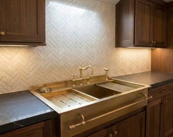 Customized antique Brass Farmhouse Workstation Sink with Towel Bar