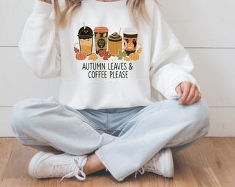 Fall Coffee Shirt, Autumn Leaves Graphic Tee, Cosy Halloween Graphic, Seasonal Beverage Lover Gift