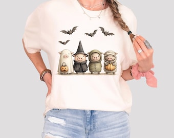 Halloween Piglets DTF Transfer, Ghost Mummy Witch Shirt, Pig Lover Graphic, Spooky , bats