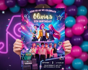 Kpop Birthday Invitation Template | Editable Canva Template | K-pop Anime Invite | Digital Download | Printable Card for Kids