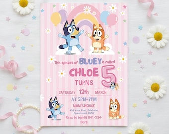 Blue Dog Birthday Invitation, Dog Themed Birthday Invite, Editable Cartoon Birthday Party Invite, Canva Printables, Instant Digital Download