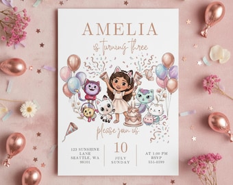 Gabby dollhouse invitation  gabby dollhouse birthday invitation  gabbys dollhouse invitation Customizable on Canva, instant download JPD11