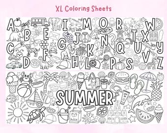 Summer & Alphabet - XL coloring page - digital download