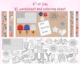 4th of July - XL worksheet and coloring page - digital download