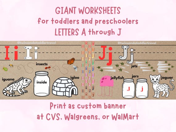 Toddler Learning  Giant Worksheets - Alphabet Banner Images A - J