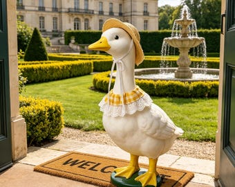 Costume d'oie de porche de style pastoral, chapeau de paille avec ornement de jardin à col à carreaux
