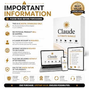 Puede incluir: Un gr&aacute;fico de informaci&oacute;n de producto digital para Claude Ultimate Bundle. Muestra una caja, un port&aacute;til, un smartphone y una tableta con el nombre del paquete, iconos y una lista de contenidos que incluye m&aacute;s de 2.000 habilidades y 107 agentes.