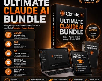 Ultimate Claude AI Bundle | 2,000+ Claude Skills, 107 AI Agents, 50 Projects, Claude Course, AI Automation & Creator Toolkit