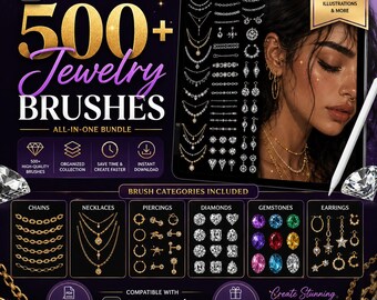 500+ Procreate Jewelry Brushes, Jewelry Stamp Brushes, Chain  Necklace Brushes, Diamond & Piercing Stamps, Gemstone Brushes
