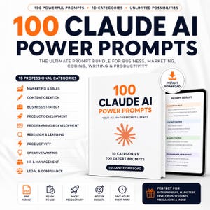 100 Claude AI Prompts Bundle | Claude Prompt Pack PDF | AI Prompts for Business, Marketing, Writing, Coding, Productivity  Research