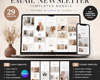 Minimalist Email Newsletter Templates Bundle | Canva, Flodesk Marketing Kit