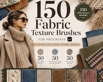 150 Fabric Texture Brushes for Procreate | Knit, Denim, Velvet, Fur (Digital Download)