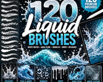 120 Procreate Liquid Brushes | Water Flow, Bubbles, Drips, Splashes (Digital Download)